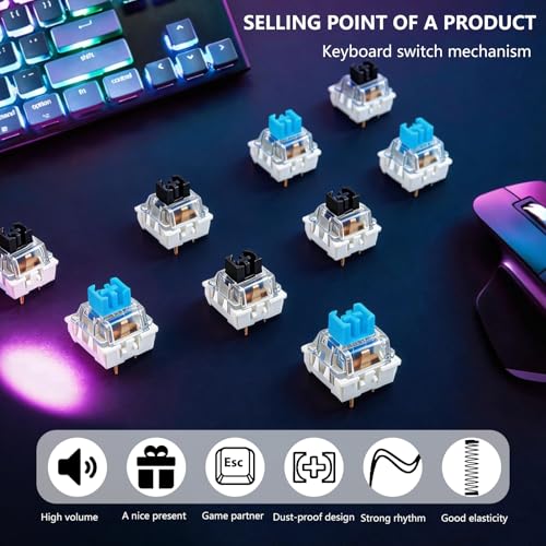 Image of 100 Pcs Mechanical Keyboard Switches with Remover Tool, 3 PIN Blue /Black Switch Replacement, Clicky Accurate Typing, Dustproof Keyboard Switch for Mechanical Gaming Keyboard (Blue+Black,100pcs)