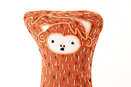 Image of Kiriki Press DIY Embroidery Doll Kit - Skill Level 1 - Beginner to Advanced Embroidery Kits for Adults Teens (3 Skill Levels) Animal Embroidery Kit - Screen Printed Pattern (Monkey - Level 1)