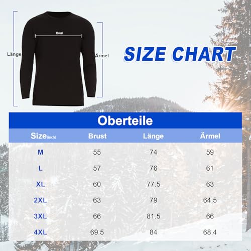 AKKQHH Thermoshirt Herren Thermo Oberteil Longsleeve Langarmshirt Thermounterwäsche Skiunterwäsche Warm Unterwäsche Männer Funktionsunterwäsche Winter(Schwarz,L)