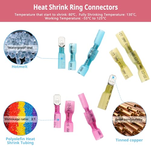 YIXISI 100 PCS Heat Shrink Wire Connectors Kit, Marine Grade Electrical Connectors - Image 3