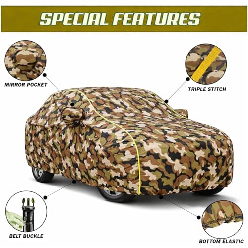 Image of Premium Waterproof Car Cover for Amaze | Soft Cotton Lining Heavy Duty Triple Stitched Heat Resistant Outdoor Cover Comes with Mirror and Antenna Pocket Full Bottom Elastic (Zig Zag Jungle)