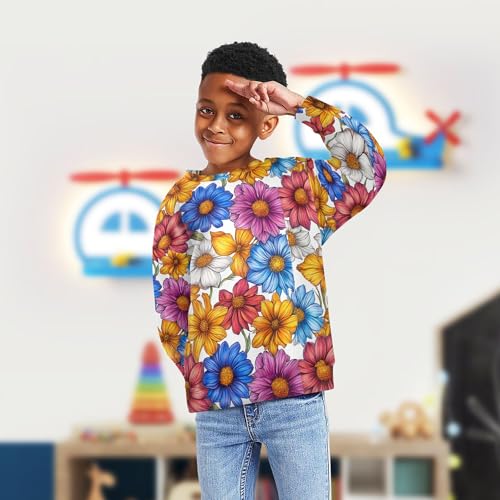 JUNZAN Florals Rose Daisy Dahlia White Kids Boys Hooded Sweatshirt Fleece Boys Sweat Shirt Sports 4T4