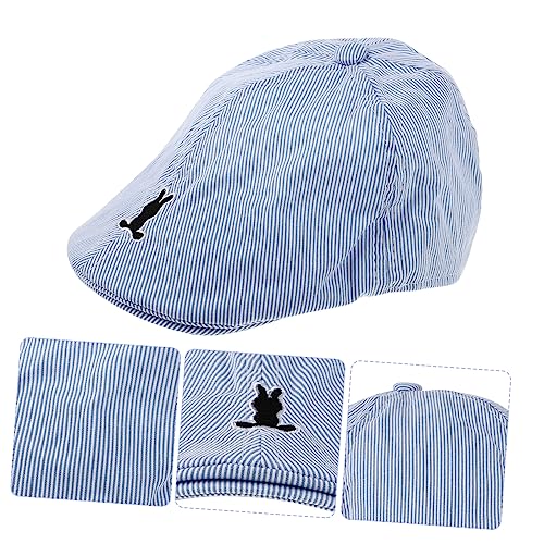 Striated Rabbit Beret Hat Soft and Breathable Beret for Boys for All Seasons and Outdoor Use Comfortable Rabbit Design Blue3