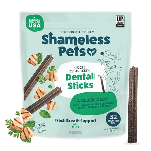 Image of Shameless Pets Chicken & Mint Dental Chews for Dogs, 32 Chews - Natural Dog Teeth Cleaning Treats with Fresh Breath Benefits | Grain-Free Dental Sticks for Small, Medium & Large Dogs