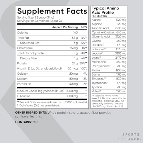 Image of Sports Research 100% Whey Protein Isolate Unflavored - U.S. Sourced Protein Powder w /BCAAs - No Artificial Flavors or Gums- Informed Sport Tested . Gluten Free - 2lb Bulk Bag, 25 Servings