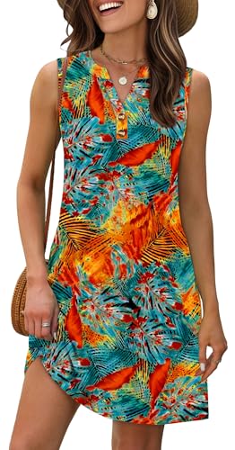 Image of XIEERDUO Summer Dresses for Women 2026 Beach Vacation Clothes V Neck Button Sundresses with Pockets