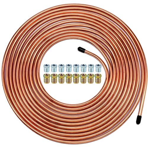 MuHize 5/16 Brake Line Kit, 5/16 Fuel Line Tubing (2025 New), 25 ft 5 16 Copper Coated Tube Roll for Hydraulic Fuel Transmission System with 16 Inverted Flare Fittings