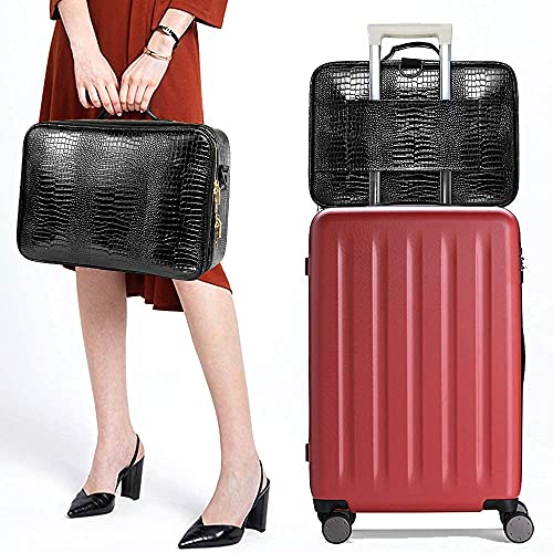 OEWOER Professional Makeup Cases Crocodile Leather Cosmetic Organizer 16" Travel Makeup Bag with Shoulder Strap and Adjustable Dividers for Makeup Accessories, L-Black… - Thumbnail 6