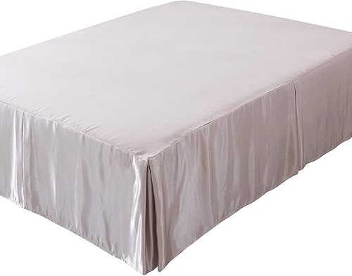 Miniatura 10 de Tache - Falda de cama de seda sintética de satén blanco perla delicada rosa plisada a medida, 14 pulgadas, caída de polvo y volantes tamaño King