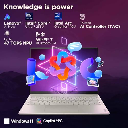 Image of Lenovo Yoga 7 2-in-1, Intel Core Ultra 7 258V, 32GB RAM, 1TB SSD, WQXGA+ OLED, Copilot+ AI PC, 14 inch /35.5cm, Win 11, Office 2024, Seashell, 1.38Kg, 47 Tops, Yoga Pen, 83JQ000NIN, Convertible Laptop