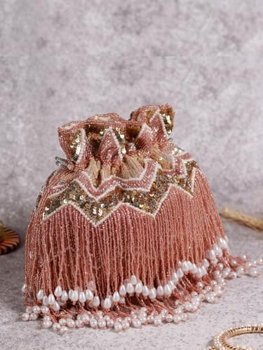 Image of THE TAN CLAN Asmi Potli bags for ladies with Handle - Handcrafted Traditional Silk Pouch for Weddings, Parties, and Special Occasions
