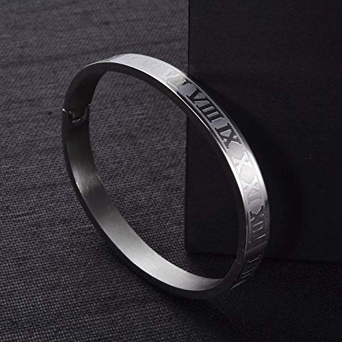 Jaline Gold Silver Rose Gold Plated Bracelets For Men Women Roman Numeral Bangle Bracelet Stainless Steel Personalized Engraved Unisex Gift (Silver 8Mm Mens) #TOP3