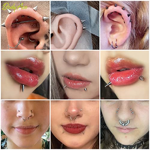 BodyAce 16G Spike Flact Back Earrings Cartilage Lip Rings, Stainless Steel Daith Helix Tragus Studs, Rook Lobe Lip Piercing for Women Men4