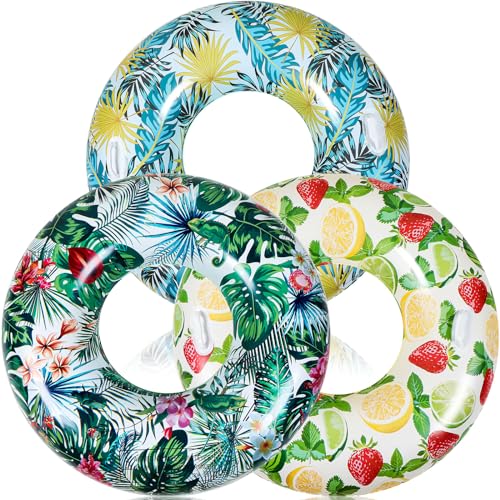 PullCrease 3 Pcs Inflatable Pool Floats 47 Inch Pool Floaties Tubes Jumbo Pool Tubes Pool Rings for Adults Summer Beach Bachelorette Wedding Party Decor Supplies