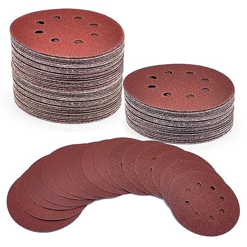 5 Inch 8 Hole Sanding Discs, 70 PCS 40 60 80 120 180 240 320 Grit Hook and Loop Sandpaper, Round Aluminum Oxide Sand Paper Discs for Sander (40-320grit-70pcs)
