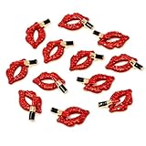 Honbay 12PCS Fashion Sexy Red Lip Lipstick Flatback Charms Sparkling Rhinestones Alloy Red Lip Embellishments Hair Clip Brooch Phone Case Car Air Vent Clip Crafts Decoration Accessories