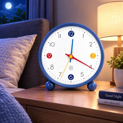 Image of HOME SKILL Analog Alarm Clock for Heavy Sleepers Loud Clock for Adults Classic Twin Bell - Super Loud, Non-Ticking Silent Quartz Movement, Backlight, Decor Bedroom /Office (Round Blue)