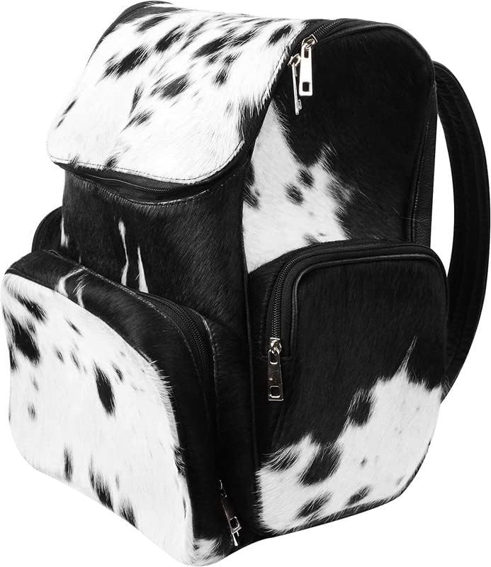 LP-FACON Piel de vaca Imprimir Piel Cuero Pañal Mochila MochilaMochila Viaje Bolso De Hombro NegroMarrón, Mochila de viaje negra D2, Mochilas de