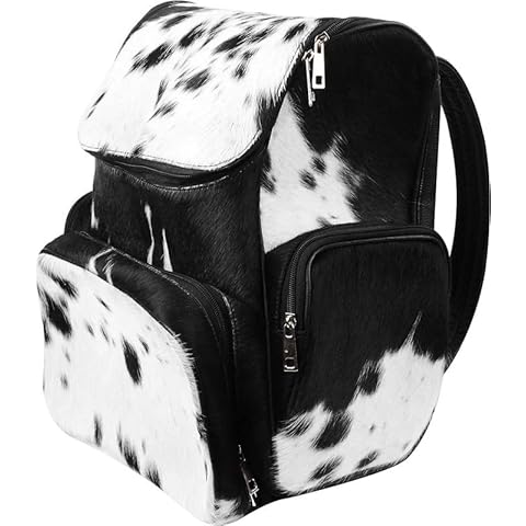 LP-FACON Western Cowhide Leather Bag Backpack | Boy Bag Backpack | Shower Gifts For New Mom | Dad Bag Black & White Cover