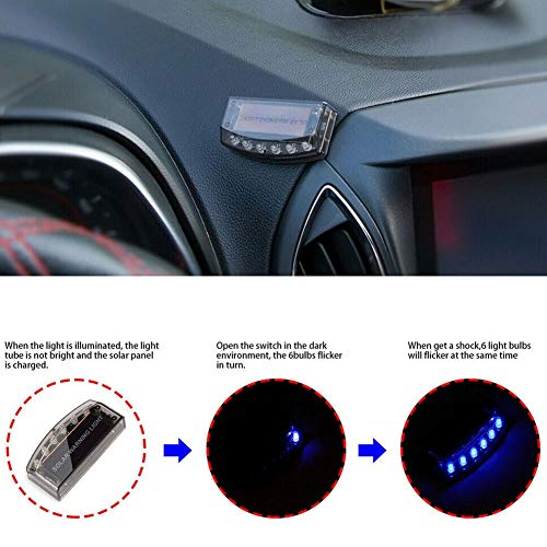Image of 6 LED Car Led Fake Dummy Alarm Warning Light Solar Power Simulated Security Anti-Theft Flashing Light Car Burglar Alarm Light Blue