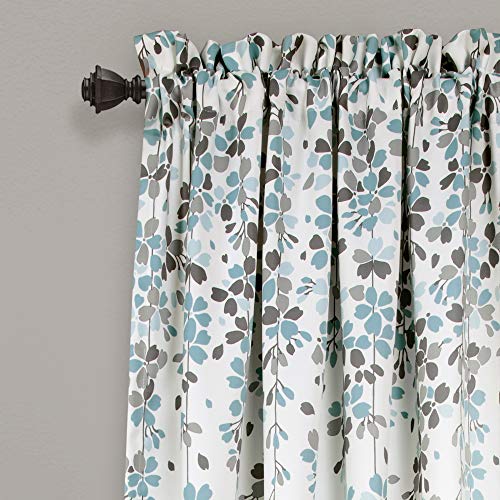 Lush Decor Weeping Flower Light Filtering Window Curtain Panels, Pair, 52" W x 84" L + 2" Header, Blue & Gray - Image 2