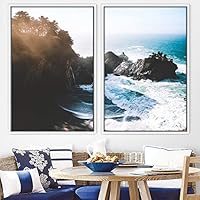 2 Piece Framed Canvas Wall Art Coastal Scenery Canvas Prints Home Artwork Decoration for Living Room,Bedroom - 16