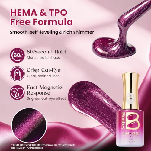 Image of Beetles Hot Pink Glitter Cat Eye Gel Polish,15ML Fuchsia Rose Gel