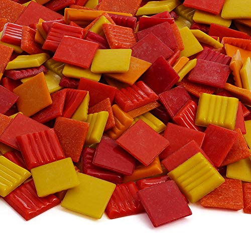 Milltown Merchants Red and Orange Mosaic Tiles - Bulk Mosaic Tile Assortment - 3/4 Inch (20mm) Mixed Colors Venetian Glass Tile - 3 Pound (48 oz) Craft and Backsplash Tile