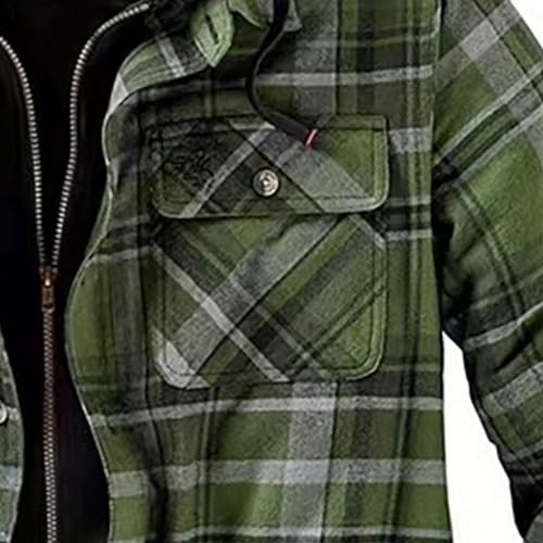 Mens Large Tall Jacket Autumn And Winter Fashion Casual Check Square Lapel Pocket Hoodle Fastening Clip Cotton Jacket Top For Men Winter Coats for Men Large Tall - Image 4