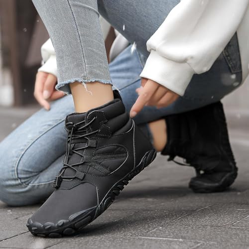 Barefoot Shoes Fur Lined Winter Mens Wide Toe Box Trail Runner Women Zero Drop Sole High top Walking Shoes Minimalist Outdoor Hiking Trekking Boots Sneakers 6