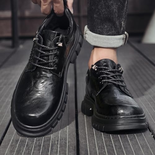 Mens Retro Leather Lace-Up Platform Dress Oxford Shoes Comfortable Non-Slip Round Toe Low Heels Work Derby Shoes for Office Business Formal2