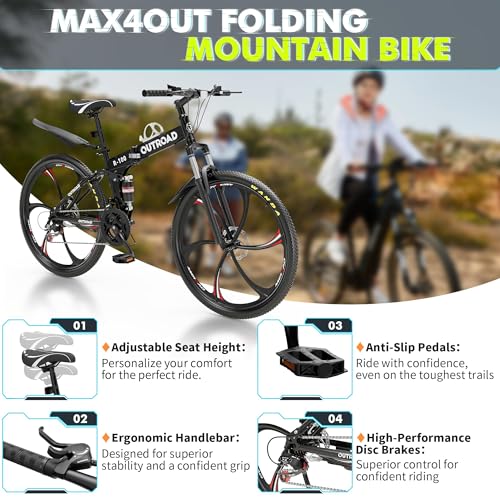 26 Inch Folding Mountain Bike, 21 Speed Full Suspension