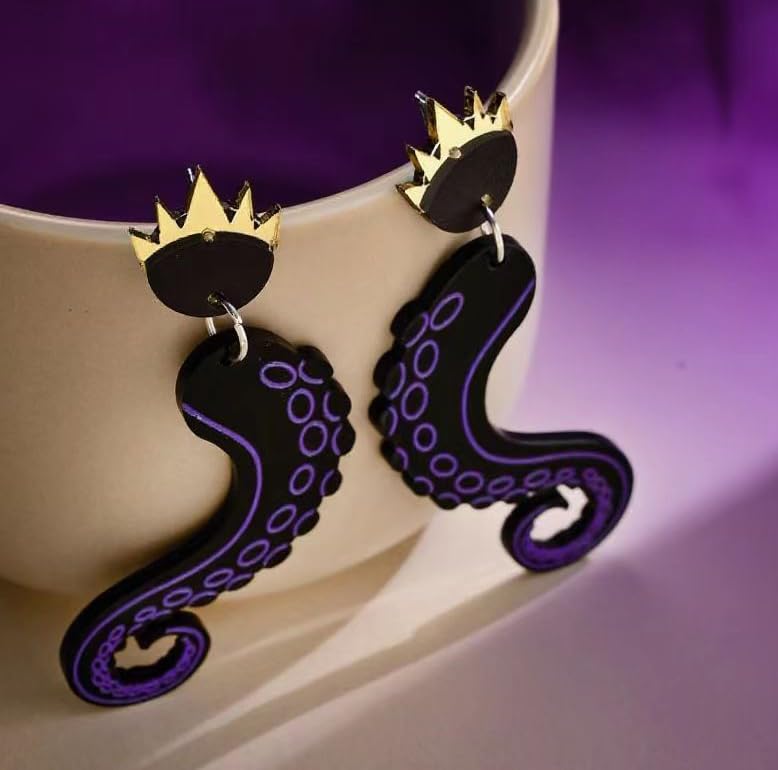 Purple Octopus Tentacle Earrings for Women Acrylic Witch Jewelry for Halloween Costume Accessory3