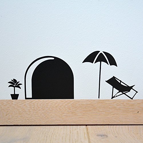 Wall Sticker&nbsp;&ndash;&nbsp;Mouse Hole with Parasol and Chair Black 22x8&nbsp;cm