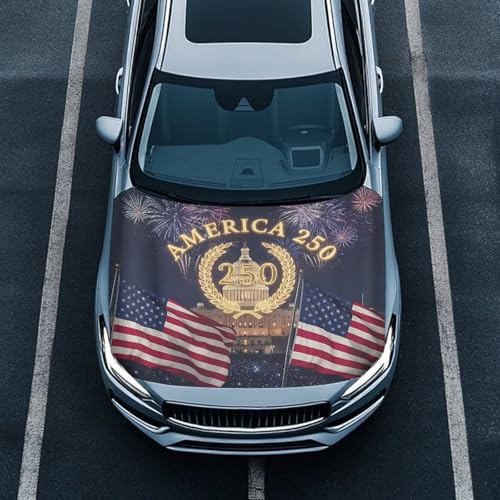 Image of American Flag 250 Years Car Hood Cover 4th of July Car Front Hood Cover Stretchable Car Bonnet Banner Automobile Accessories Universal Fit for Most Cars Sedans Decoration