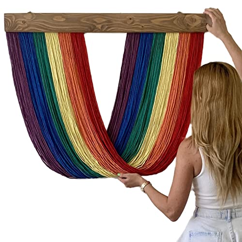 35 L x 30 H Macrame Wall Hanging, Rainbow Macrame, Boho Room Decor, Colourful Wall Decorations for Living Room, Bedroom Wall Decor Above Bed, Aesthetic Room Decor, Wall Art, Boho Wall Decor, Tapestry for Bedroom