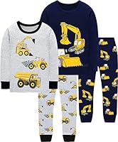 EULLA Kinder Jungen Schlafanzug Langarm Baumwolle Winter Pyjama Set Traktor Bagger Zweiteiliger Nachtwäsche 5 Jahre alt Größe 110 K-Double Pack Traktor Bagger Set DE 110