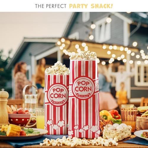 Image of Alitte Paper Popcorn Bags (100-Pack) 1 oz Individual Servings - Leakproof Bottom, Holds 4 Cups of Popcorn - Classic Red and White Stripes, for Movie Night, Carnival, Party, Theater, and Snack Bars