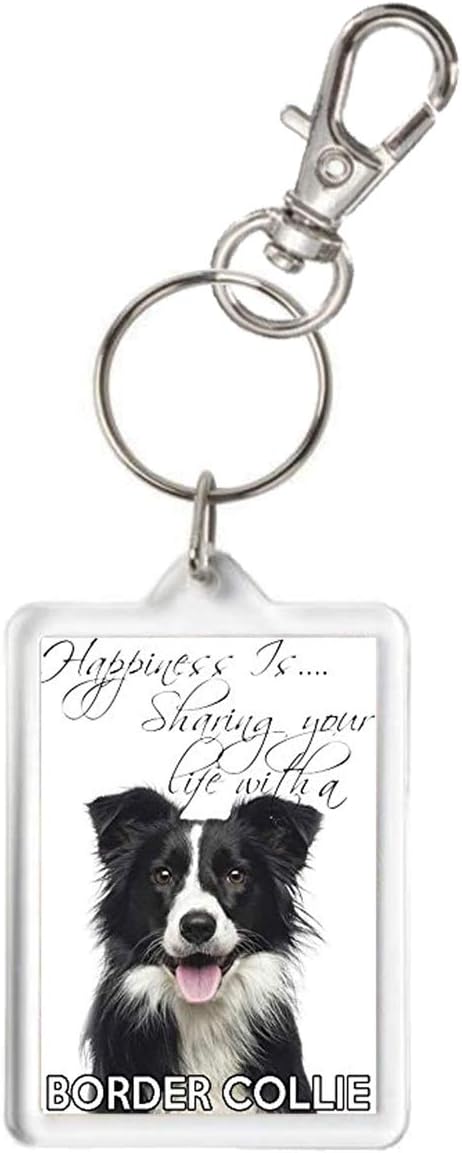 Border Collie Keyring, Happiness is Sharing Your Life with A Border Collie Keyring.