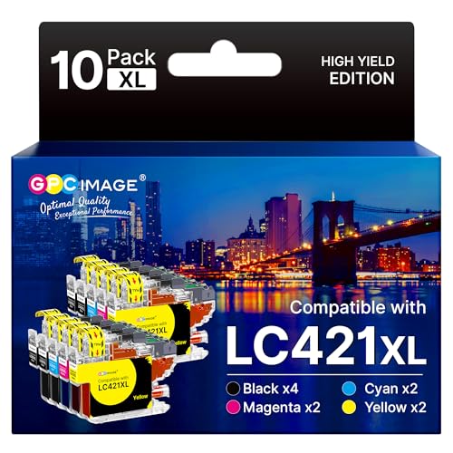 10er-Pack LC421XL Kompatible für Brother LC421 LC-421XL Druckerpatronen LC 421 LC-421 Multipack für Brother DCP-J1050DW Patronen MFC-J1010DW DCP-J1140DW DCP-J1800DW 4 Schwarz/2Cyan/2Magenta/2Gelb