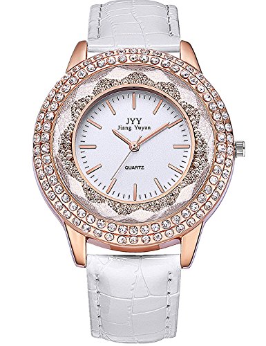 Preisvergleich Produktbild HYK Damenuhren Günstig Diamanten Silber Analog Quarz mit Leder Armband