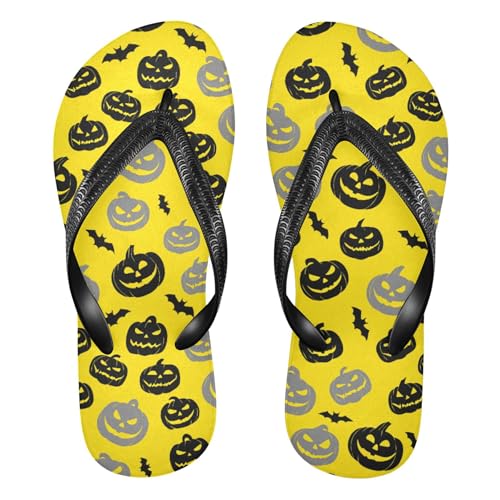 Burbuja Spooky Pumpkins on Yellow Flip Flops for Women Men, Soft Thong Sandals Rubber Slippers for Pool Beach Essentials