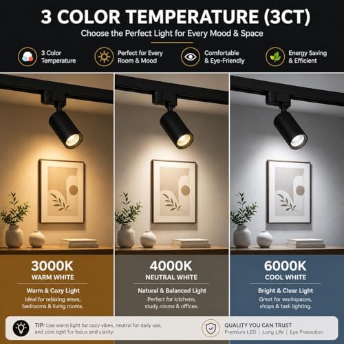 Image of 10W LED Track Light | 3-in-1 Color Changing (3000K /4000K /6000K) | Adjustable COB Spotlight | Black Aluminium Body | 350 Rotation & 90 Tilt | 1 Year Warranty