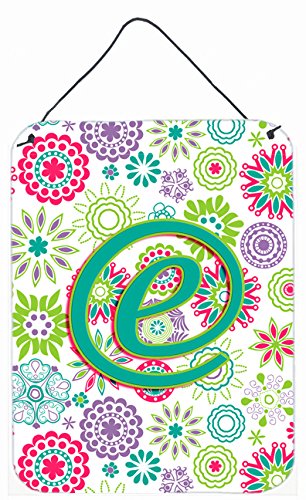 Letter E Flowers Pink Teal Green Initial Wall and Door Hanging Prints