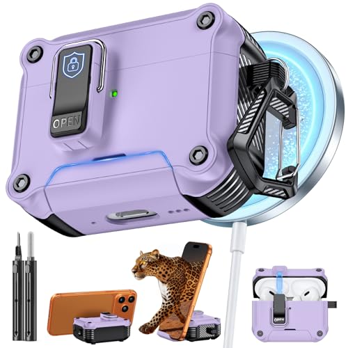 Image of Inesore for AirPods AirPods Pro 1st /2nd Case with Secure Lock (Purple) | Phone Stand Design,Compatible with MagSafe,Automatic Snap Switch Secure Cover with Cleaner Kit & Keychain