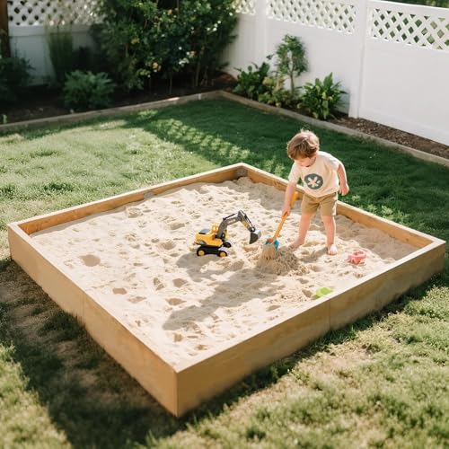 LILYPELLE Kids Sand Box, 2 in 1 Outdoor Wood Sandbox with Cover, 70.9
