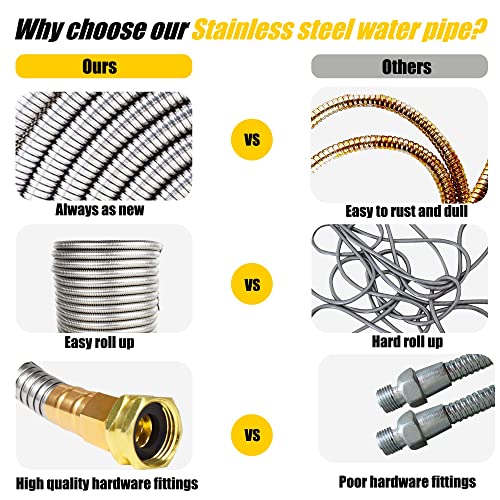 Metal Garden Hose 100Ft Heavy Duty Lightweight 304 Stainless Steel Metal Water Hose With Brass Nozzle,Durable Fittings,No Kink & Tangle,Puncture Resistant For Outdoor,Yard,Lightweight-100Ft #TOP3