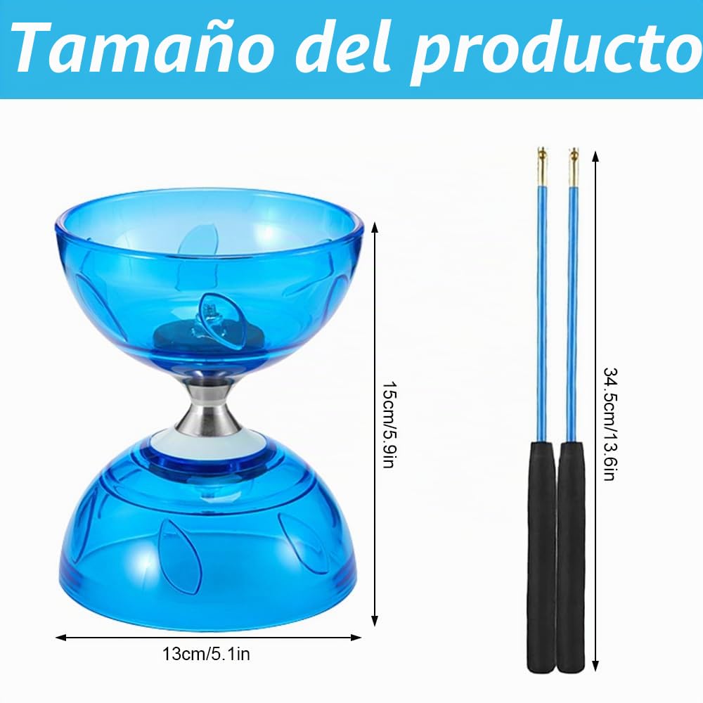 Lotvic Diabolo - Juego de Malabares para Deportes de Ocio con luz, Corredor al Aire Libre con rodamiento de Bolas, Juego de Malabares con Palos de Aluminio y Cuerda de Repuesto (Azul)