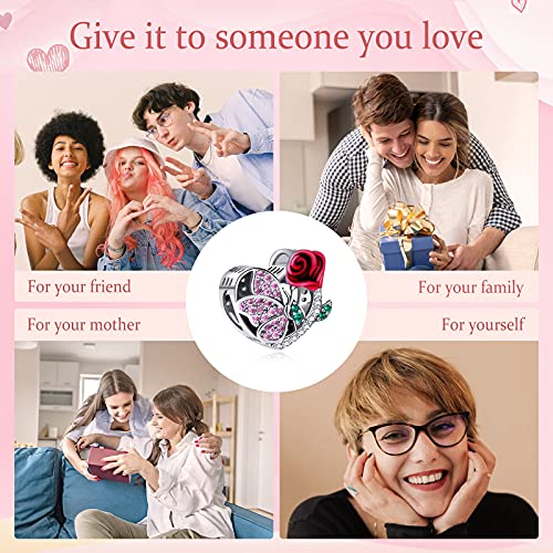 Ningan Butterfly & Birthday Flower Rose Charm 925 Sterling Silver Bead For Pandora Charms Bracelet With 5A Cubic Zirconia, Jewelry Gifts Birthday Gift For Mom Women Wife Girls Her #TOP5
