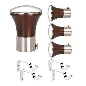 WSK Heavy Model Copper Color Curtain Bracket Finials Set for Door and Window Fittings 1 inch Rod (Curtain 4 psc.)